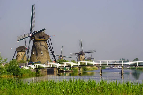 Paisagem Holandesa Famosa Com Moinhos Vento Kinderdijk Holanda Património Mundial — Fotografia de Stock
