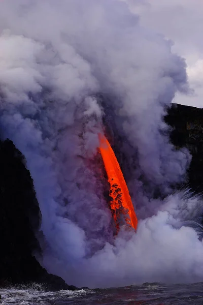 Láva Teče Oceánu Útesu Big Island Hawaii — Stock fotografie