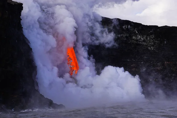 Láva Teče Oceánu Útesu Big Island Hawaii — Stock fotografie