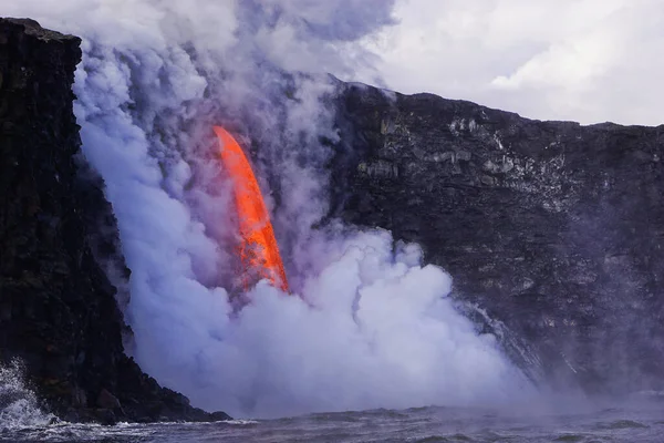 Láva Teče Oceánu Útesu Big Island Hawaii — Stock fotografie