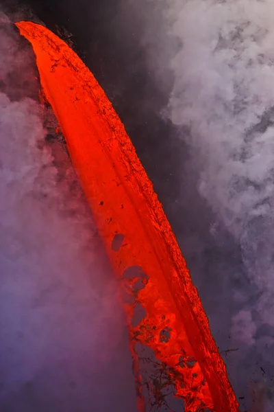 Lava Fluindo Para Oceano Partir Penhasco Ilha Grande Havaí — Fotografia de Stock