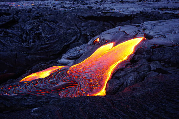 Flowing lava on Big island in Hawaii