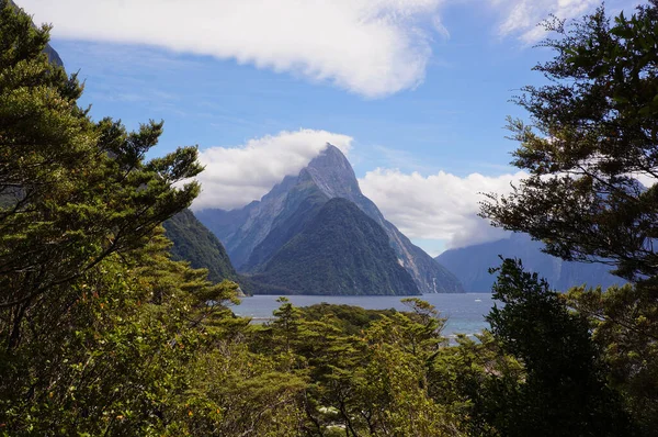 View Mitre Peak Iconic Landmark Milford Sound Fiordland National Park — Stock Photo, Image