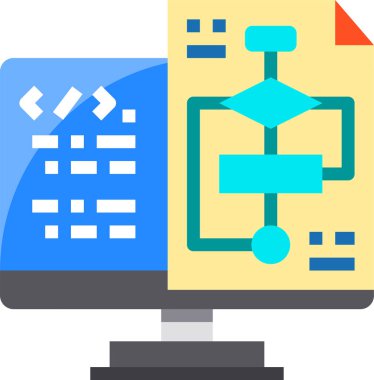 bilgisayar ve kodlama düz vektör simgesi