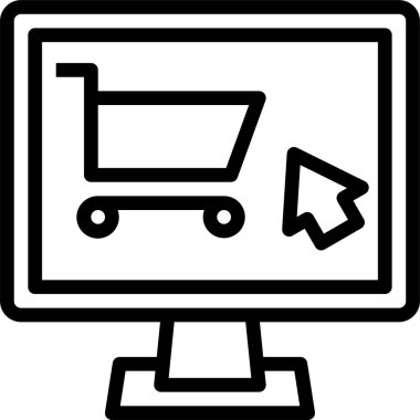Bilgisayar ekranı alışveriş simgesi vektör illüstrasyonu