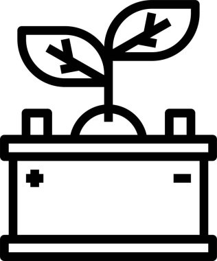 Yeşil enerji bataryasının üzerinde bitkiler olan vektör illüstrasyon simgesi