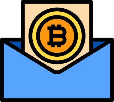 Minimalist vektör simgesi, zarf içinde bitcoin