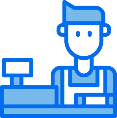 Resepsiyon kitapçısının arkasındaki adamın vektör illüstrasyon simgesi