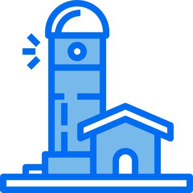 Deniz feneri ve kulübenin minimalist vektör simgesi