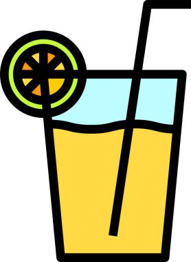 Meyve suyu, limon dilimi ve kokteyl tüplü cam ikonu