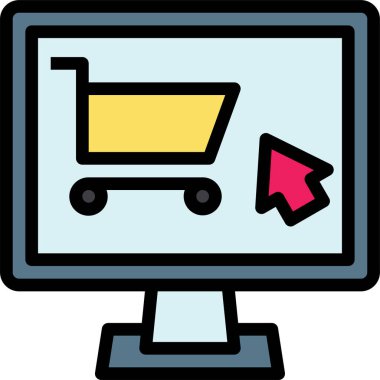 Bilgisayar ekranı alışveriş simgesi vektör illüstrasyonu
