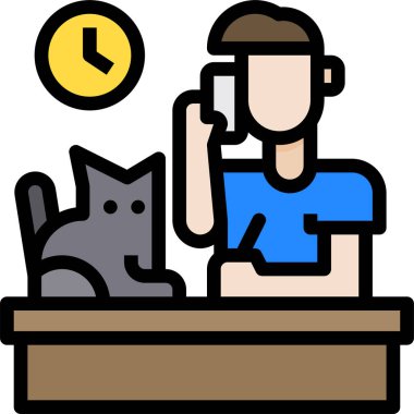 Saat, insan ve kedi simgesi, vektör illüstrasyonu 