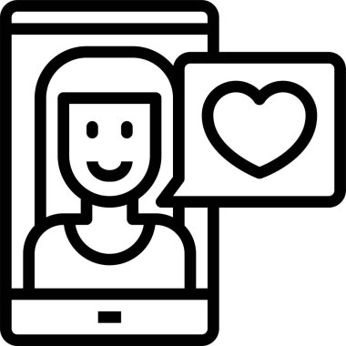 Kalp ikonu vektör illüstrasyon aşk sohbet telefon mesajları, kızla görüntülü sohbet 