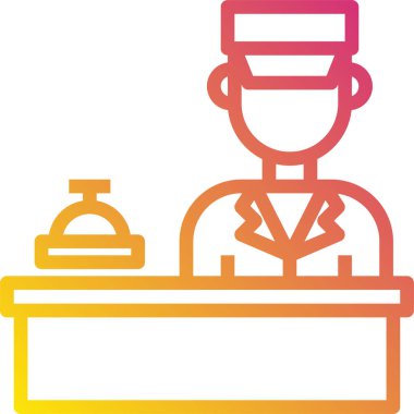 Beyaz arkaplanda izole edilmiş resepsiyonist, otel simgesi ve vektör illüstrasyonu   