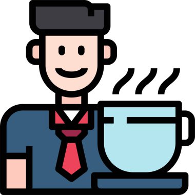 Garsonun elinde kahve tutan vektör illüstrasyon simgesi