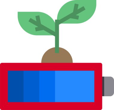 Yeşil enerji bataryasının üzerinde bitkiler olan vektör illüstrasyon simgesi