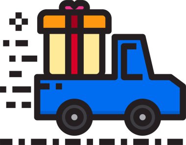 Hediye kutusu dağıtım arabasının vektör illüstrasyon simgesi 