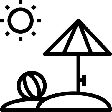 Plaj, yaz tatilleri ikonu, vektör illüstrasyonu beyaz arka planda izole edilmiş  