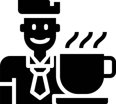 Garsonun elinde kahve tutan vektör illüstrasyon simgesi