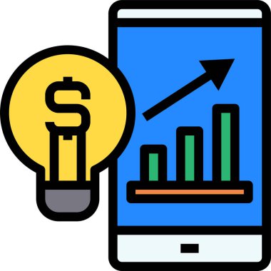Telefonun vektör illüstrasyon simgesi, ampul, rapor ve grafik, iş konsepti
