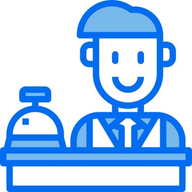 Beyaz arkaplanda izole edilmiş resepsiyonist, otel simgesi ve vektör illüstrasyonu   