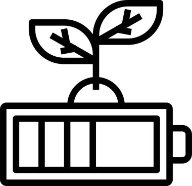 Yeşil enerji bataryasının üzerinde bitkiler olan vektör illüstrasyon simgesi