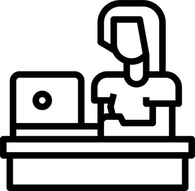 Dizüstü bilgisayarı olan bir kadının minimalist vektör simgesi