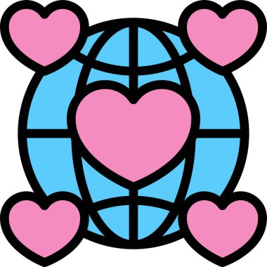 Dünya üzerindeki kalplerin vektör illüstrasyon simgesi