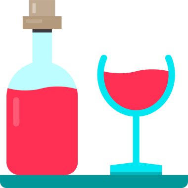 Modern tasarım minimalist vektör simgesi, şarap kadehi ve şişe