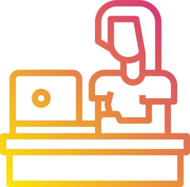 Dizüstü bilgisayarı olan bir kadının minimalist vektör simgesi