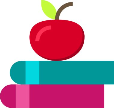 Modern tasarım minimalist vektör simgesi, kitaplardaki elma