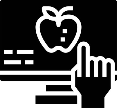 modern tasarım minimalist vektör simgesi, elma ile el ve monitör