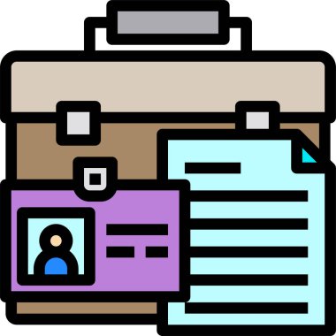 Kimlik kartı ve dosya içeren evrak çantasının vektör illüstrasyonu