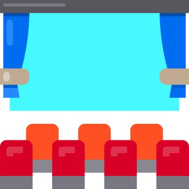 Sinema ekranı ve sandalyeler simgesi, vektör illüstrasyonu