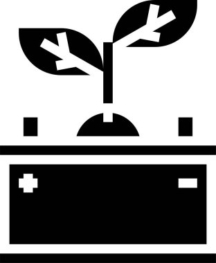 Yeşil enerji bataryasının üzerinde bitkiler olan vektör illüstrasyon simgesi