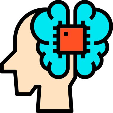 modern tasarım minimalist vektör simgesi, beyin ve çipli kafa