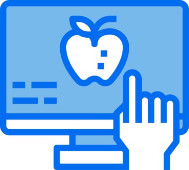 modern tasarım minimalist vektör simgesi, elma ile el ve monitör