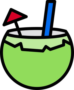 Hindistan cevizi kokteyli düz simgesi, vektör illüstrasyonu