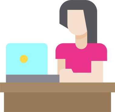 Dizüstü bilgisayarı olan bir kadının minimalist vektör simgesi
