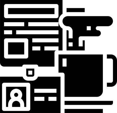 Gazete, kimlik kartı, sıcak kahve fincanı vektör illüstrasyon simgesi