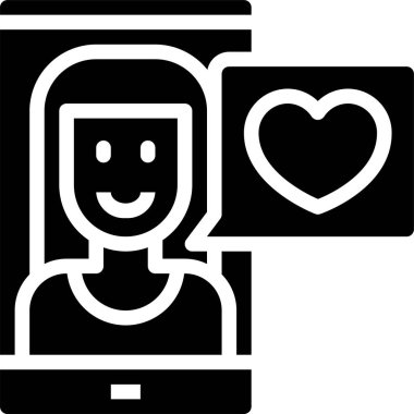 Kalp ikonu vektör illüstrasyon aşk sohbet telefon mesajları, kızla görüntülü sohbet 