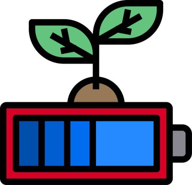 Yeşil enerji bataryasının üzerinde bitkiler olan vektör illüstrasyon simgesi