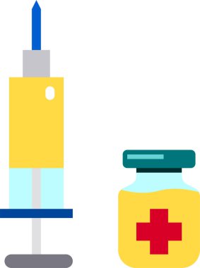 Şişedeki şırınga ve ilaç sıvısının vektör illüstrasyon simgesi