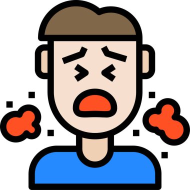 Hasta adam, koronavirüs koruma ikonu, vektör illüstrasyonu beyaz arkaplanda izole 