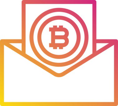 Minimalist vektör simgesi, zarf içinde bitcoin