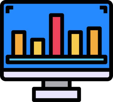 Beyaz arkaplandaki monitör simgesinde grafik. vektör illüstrasyonu.