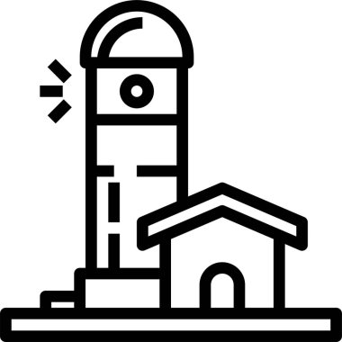 Deniz feneri ve kulübenin minimalist vektör simgesi