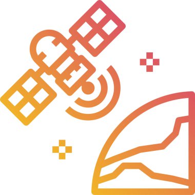 Dünya ikonu yakınlarındaki iletişim uydusu, vektör illüstrasyonu 