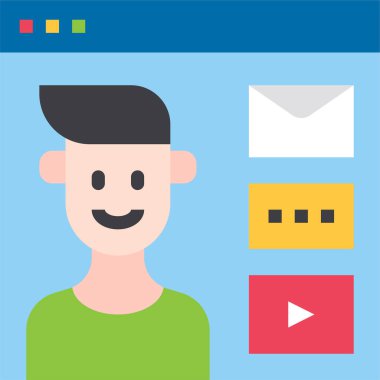 Web sitesindeki bir adamın avatarı, vektör illüstrasyonu 