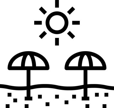 Plaj, yaz tatilleri ikonu, vektör illüstrasyonu beyaz arka planda izole edilmiş  